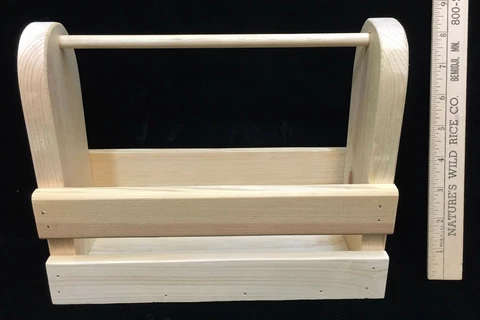 Caddy Basket Wood Wooden Pine Handmade Crafted w/ Handle Condiment Holder Picnic Cover