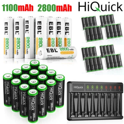 HiQuick AAA AA Rechargeable Batteries 1100 / 2800mAh 1.2V,  optional Charger Lot - Image 1 of 4