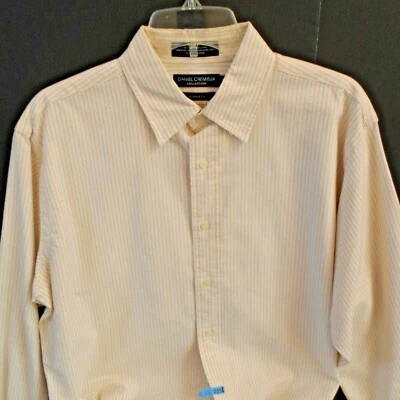 Daniel Cremieux Mens Large Cream Rust Striped Tailored Fit Button Down Shirt LS - Image 1 of 4