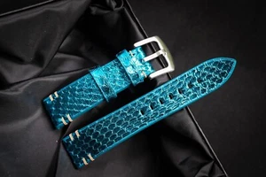 Blue snake skin leather Handmade Watch Strap - Picture 1 of 7