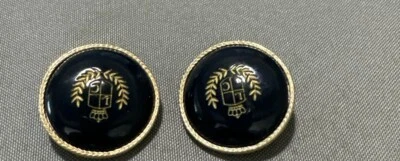 LIZ CLAIBORNE винтажный герб серьги зажим на золотистый кнопка черный классический - Изображение 1 из 4