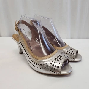 Nurture Heels Sandals Women’s Size 8 M Silver Leather Peep Toe Slingback - Picture 1 of 11