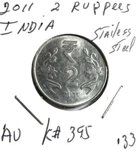 2011 2 Ruppes stailess steel India K#395 ( AU ) - Picture 1 of 2