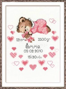 Riolis Counted Cross Stitch Kit Girls Birth Announcement R1123 - Picture 1 of 6