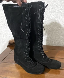 Nine West NWCASILDA Black Suede Lace Up Knee High Boots Size 9.5M - Picture 1 of 10