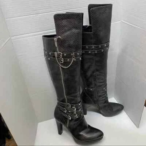 New-OTK-SANTANA Gun Metal Chain Pewter BUCKLE Stiff Thigh Metallic Biker BOOTS-9 - Picture 1 of 7