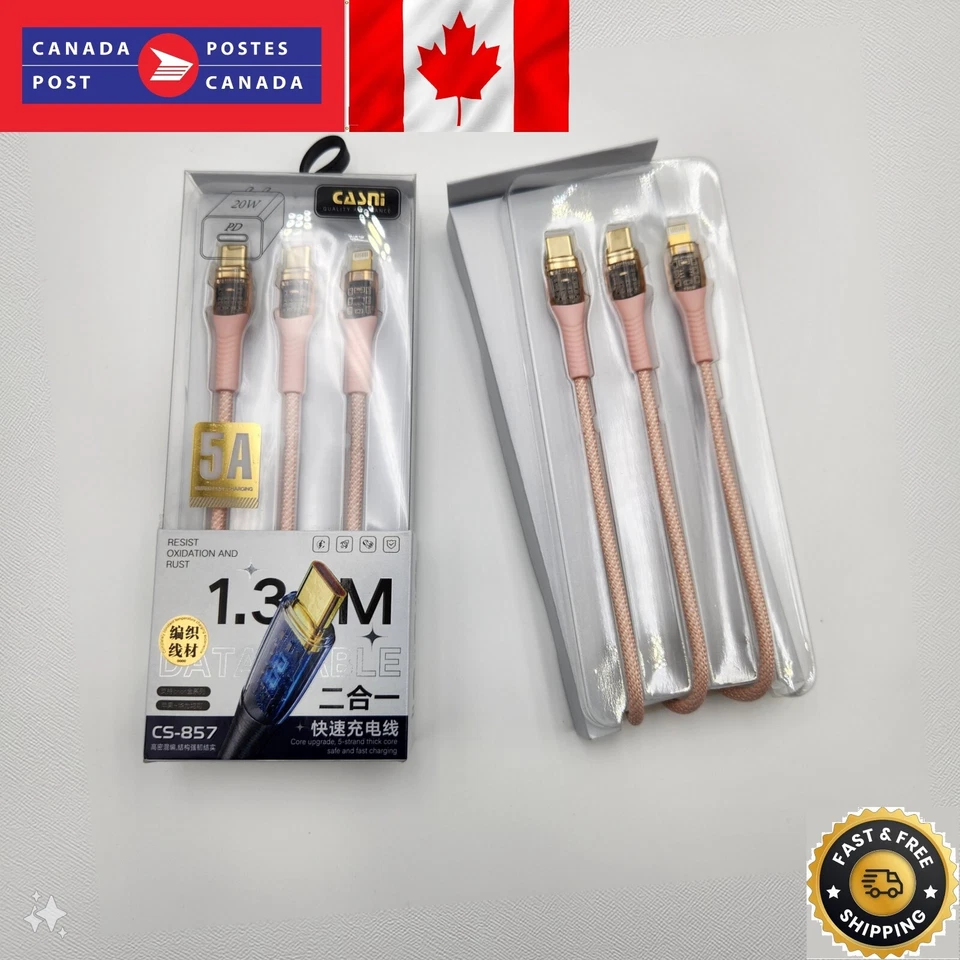 USB-C 2-in-1 Charging Cable 20W Fast Charge 4ft Type-C to Apple-Comp & Type-C 5A - Image 1 of 1