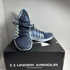Under Armour Girls Size 1.5 Infinity Blue Running Shoes Shiny Stripes New - Picture 1 of 8