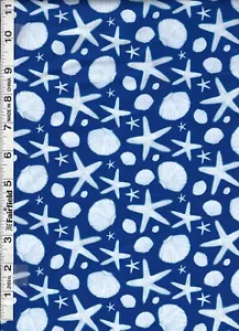 Dark Blue Beach Time Shells by P & B Textiles bty - Picture 1 of 1