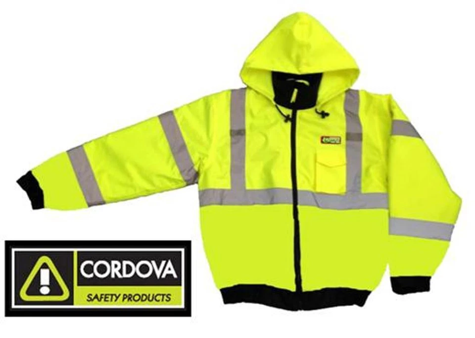 Hi-Viz Insulated Lined Safety Bomber Jacket - Lime - ROAD WORK HIGH VISIBILITY  - Image 1 of 1