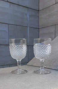 EAPG 1900 Diamond Point Glasses (Goblets) Pair 2X Hexagonal Panel Stem 6.25" - Picture 1 of 12
