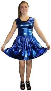 VESTIDO SIN MANGAS METAL BRILLANTE PVC AZUL GRASA WETLOOK ROCKABILLY SWING RAVE - Imagen 1 de 11