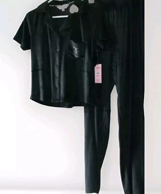 NWT JUICY COUTURE 2 Piece Pajama Set Size Large Top & Pant Velour Black  - Image 1 of 4