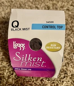 L'eggs Silken Mist Ultra Sheer Tights Control Top Run Resistant Sz Q Black Mist - Picture 1 of 3