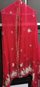 Juliet Dunn Schal Stola bestickt Vintage tiefrot Metallic Faden 38" x 76" - Bild 1 von 13
