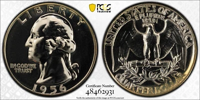 1956 25C Silver Washington Quarter PCGS PR 67 FS-701 Reverse Die Gouge - Image 1 of 3