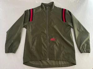 Nike Youth Windbreaker Jacket Size 14-16 Large Full Zip Military Green Stripes - Picture 1 of 7