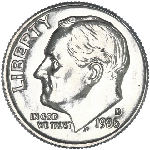 1986 D Roosevelt Dime BU US Coin Cover