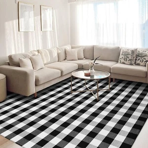 KOZYFLY Buffalo Plaid Area Rug 8 x 10 Ft Black and White Checkered Rug Washab... - Picture 1 of 9