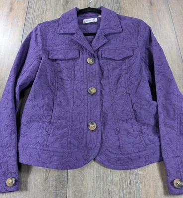 Chaqueta Coldwater Creek para mujer púrpura bordada con botones talla 8 ligera Foto 1 de 4