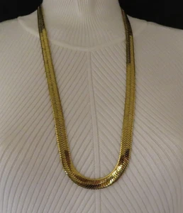 Gold Gods 18K GP Necklace Vintage Statement 30 inch Herringbone Link Chain 827c - Picture 1 of 14