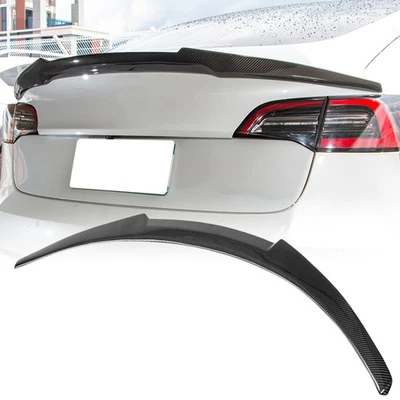Alerón de fibra de carbono real para Tesla Modelo 3 2017-2023 alerón labial de maletero ala MV Foto 1 de 4
