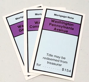 Anti-Monopoly #5906 Game Replacement Set of 3 Washington Mortgage Cards Purple - Picture 1 of 5