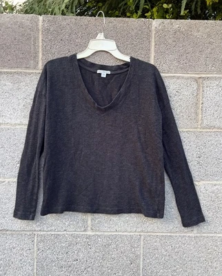 Suéter James Perse Gris Carbón Cuello en V Terry Francés Manga Larga Talla 1 Pequeño Foto 1 de 4