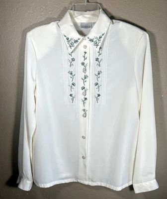 Blusa vintage Koret bordada crema perla a presión manga larga cuello mujer 3-8 Foto 1 de 4