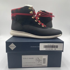 Cole Haan 2 ZeroGrand Waterproof Hiker Boot Black Red Buffalo Check Women's - Picture 1 of 9