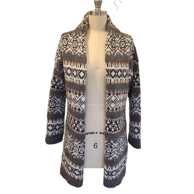 Peruvian Connection Cardigan Gray Alpaca Wool fair isle Small Chunky - Image 1 of 4
