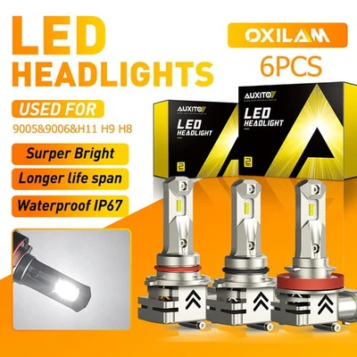 AUXITO White 9005 9006 H11 LED Headlight High Beam Low Beam 40000LM 6000K CANBUS - Image 1 of 4