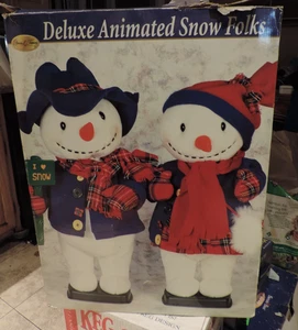 DELUXE ANIMATED SNOWMAN SNOW FOLKS ELMER & CLARICE W/BOX WORKING 26" TALL - Picture 1 of 3