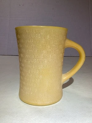 Vintage GLASBAKE J-2277 Basket Weave Gold / Dark Yellow Retro Milk Glass Mug Cup - Image 1 of 4