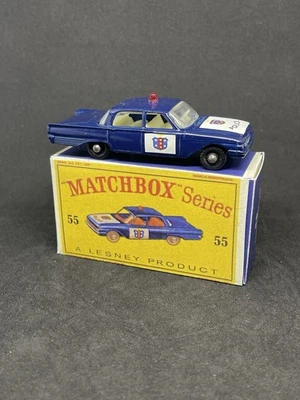 Matchbox Lesney #55 Custom Ford Fairlane Police Car Dark Blue Nice Repro Box. - Image 1 of 4