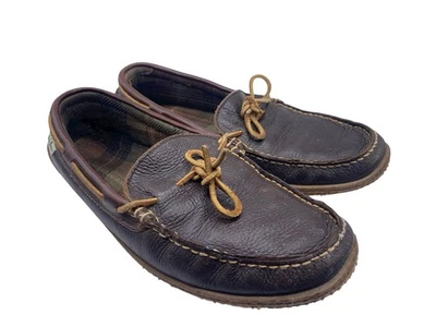 Zapatillas LL Bean Talla 10 Para Hombre Mocasines Cuero Marrón Franela Forradas Zapato Sin Cordones Foto 1 de 4