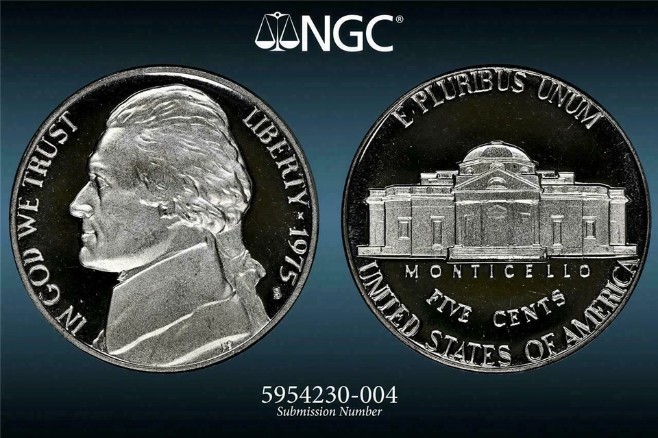 1975 S JEFFERSON NICKEL 5C PF69 ULTRA CAMEO TOP POP NGC Photo Vision® SKU 2695 - Image 1 of 3