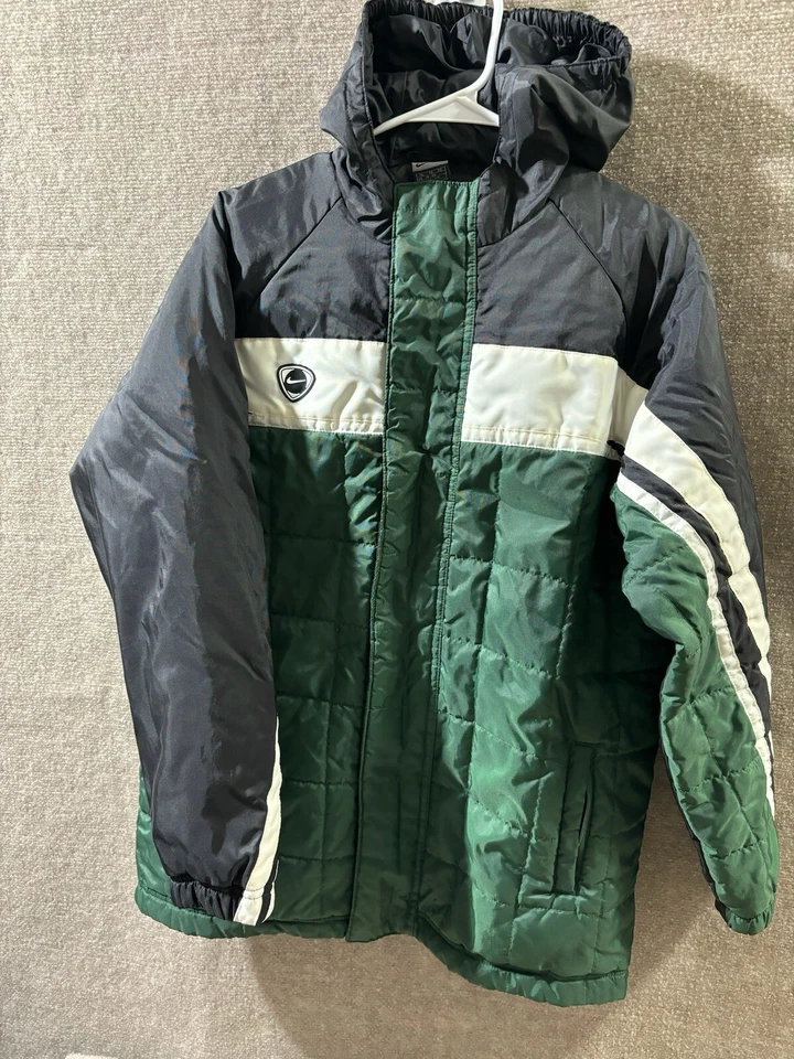 Chaqueta Nike YouthXL Verde Parka Abrigo Largo con Capucha Cremallera Completa Entrenador de Fútbol Retroceso Foto 1 de 4