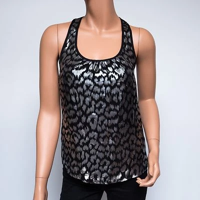 Tanque trasero de corredor Trina Turk Cheetah negro plateado metálico 29801 Petite 0 Foto 1 de 4