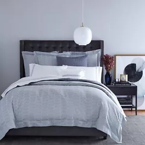 Pratesi Check Jacquard Queen Duvet Grey Gray Silver Cotton Sateen Italy New - Picture 1 of 5