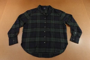 Gap Body Womens Small Navy Green Flannel Long Sleeve Button Front Pajama Top NWT - Picture 1 of 8