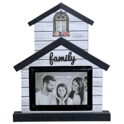 Marco de fotos independiente con forma de casa granja moderna negro blanco 4x6 Foto 1 de 4