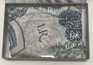 Lola Rose Unique HandPainted Scarf With Box Grey & Blues With Hearts 15 Years - Picture 1 of 17