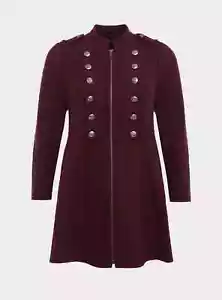 Torrid Burgundy Zip Military Button Collared Coat Purple 00 M L 10 #41467 - Picture 1 of 4