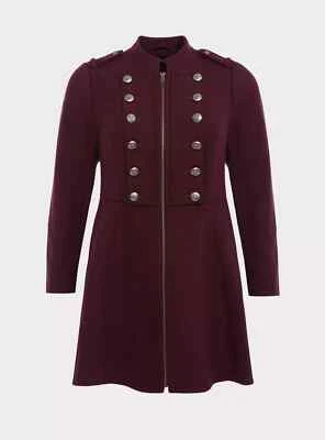 Torrid Burgundy Zip Military Button Collared Coat Purple 00 M L 10 #41467 - Image 1 of 4