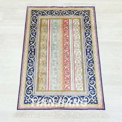 2x3ft Patchwork Pattern Handmade Silk Area Rug Hand-knotted Home Carpet HF093B - Image 1 of 4