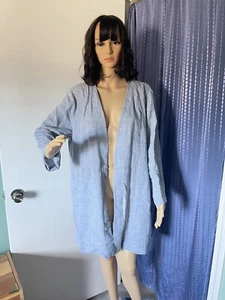 Eileen Fisher Cardigan L Grey / Blue 100% Organic Linen - Picture 1 of 9