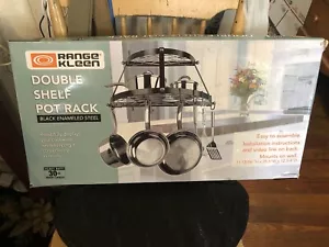 Range Kleen Black Enameled 2-Shelf Wall-Mounted Pot Rack Ideal For Small Spaces - Picture 1 of 3