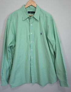 RALPH LAUREN Mens Green White Striped Purple Polo Button Dress Shirt Size 18