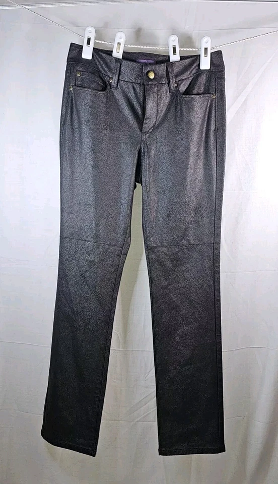 Nydj Legging Pants Black Shiny Skinny Fit Womans Size 2p - Image 1 of 4